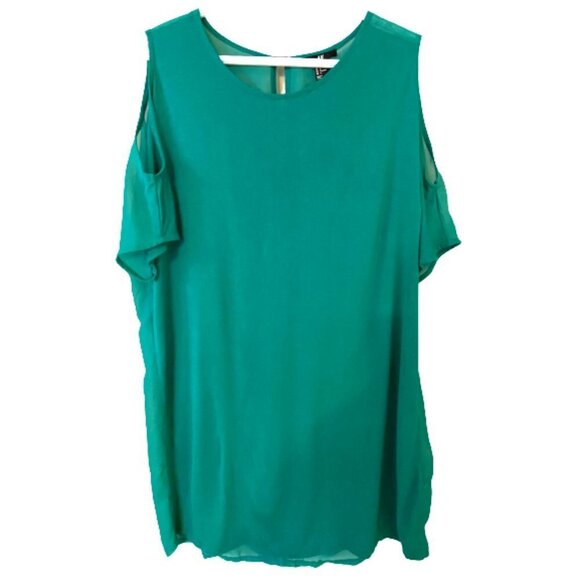 H&M Women's Cold Shoulder Green Tunic Top Size L - Picture 1 of 8